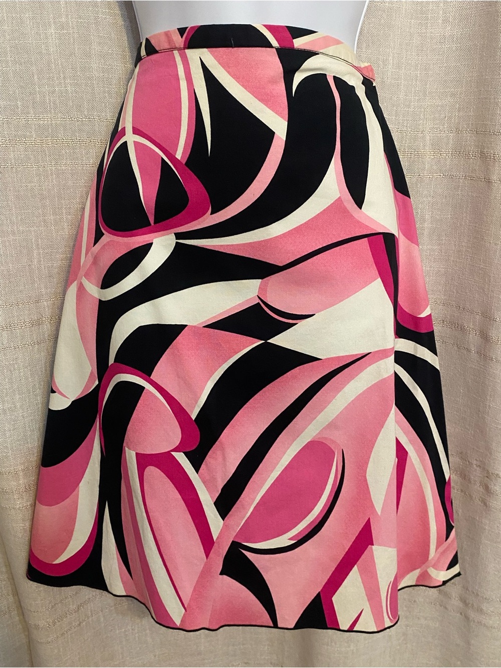 Briggs New York Pink, Black & Cream Abstract A-Line Skirt